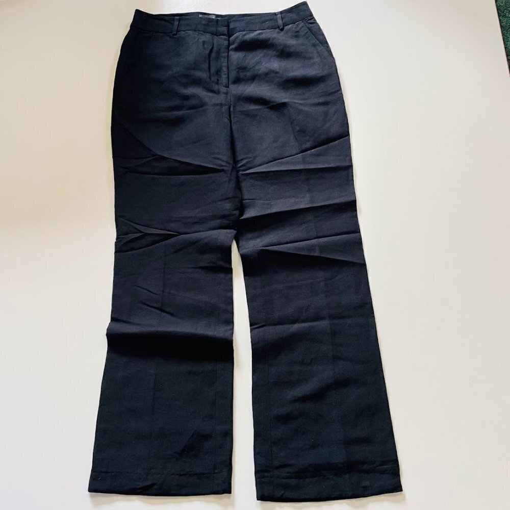 Talbots Pant Trouser Linen Blend Black Lined Pockets Classic Straight Boot Cut